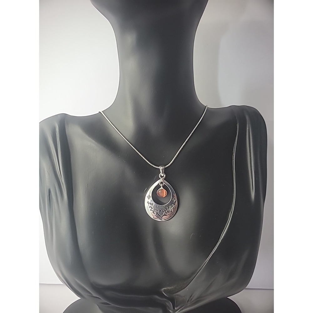 Vintage Necklace Silver Tone Silver Tone Pendant Brown Crystal Love and Hugs